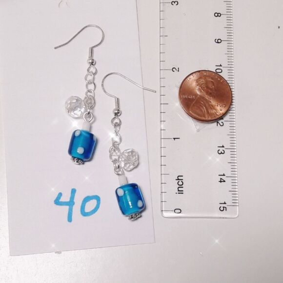 Earrings  040L# Bohemian glass earrings drop earrings blue white dangle earrings - Picture 2 of 3